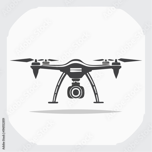 Modern drone with camera for aerial photography and videography, graphic illustration silhouette