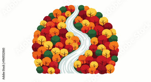 Stylized forest with a winding river in autumn colors