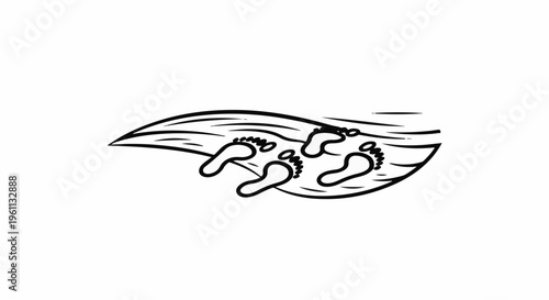 Stylized footprints impression on a flowing wavy surface