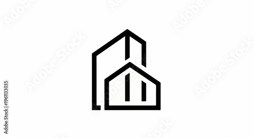 Stylized outline of two adjoining geometric buildings, modern design