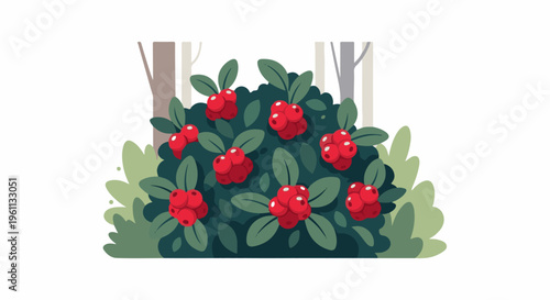 Stylized illustration of a forest bush with red berries
