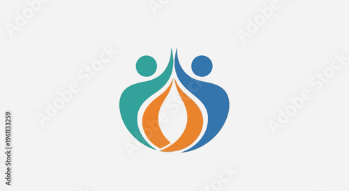 Two abstract figures embracing a flame