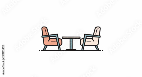 Two armchairs face each other across a small square table