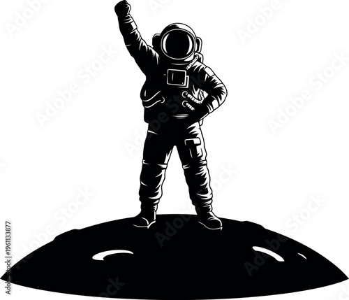Astronaut Standing Triumphantly on Moon Surface Illustration Vector Art