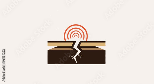 Stylized illustration of cracked ground with radiating energy waves