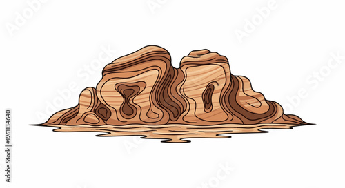Stylized layered sandstone rock formations in desert landscape
