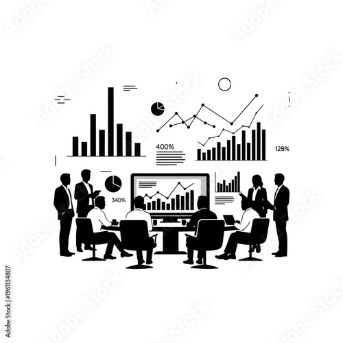 Business people analyzing data charts graphs.