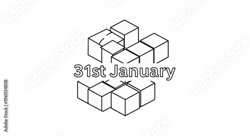 Stylized line art depicts isometric cubes with "31st January" text below