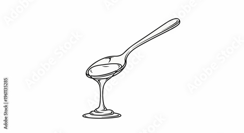 Stylized line art of a spoon with liquid pouring from it