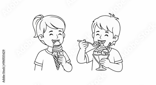 Two children joyfully enjoy delicious ice cream treats on a bright day