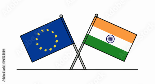 Two crossed national flags, the European Union and India