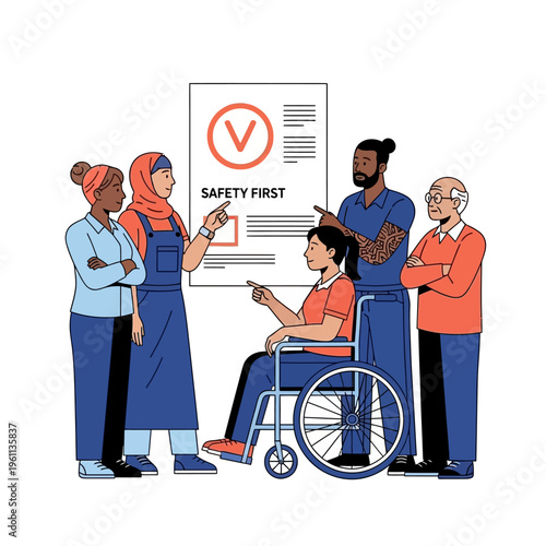 Inclusive Diverse Team Discussing Workplace Safety First Regulations and Health Procedures