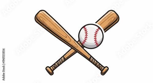 Two crossed wooden baseball bats with a white ball in the center