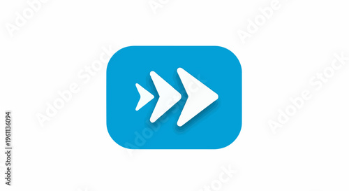 Three white arrows on a blue rounded square
