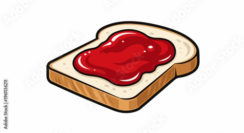 Toasted bread slice with bright red jam spread evenly on top