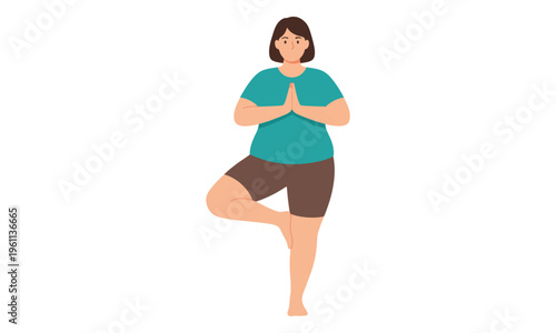 Plus Size Woman Practicing Yoga Tree Pose Illustration