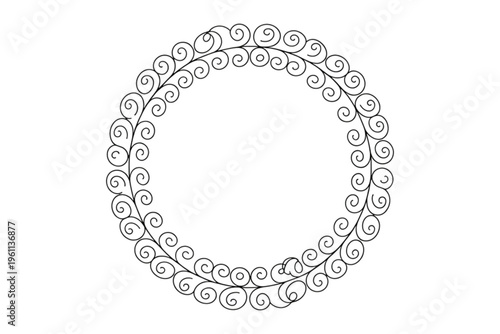 Circular wreath frame composed of continuous hand drawn scrollwork and floral swirl patterns Vector