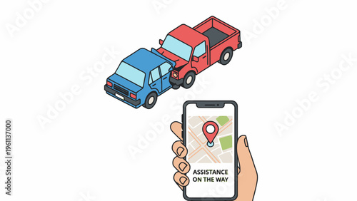 Car Accident Roadside Assistance App with Isometric Vehicle Collision