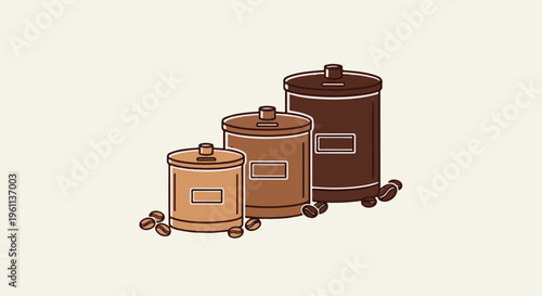 Three decorative containers and coffee beans in warm earthy tones