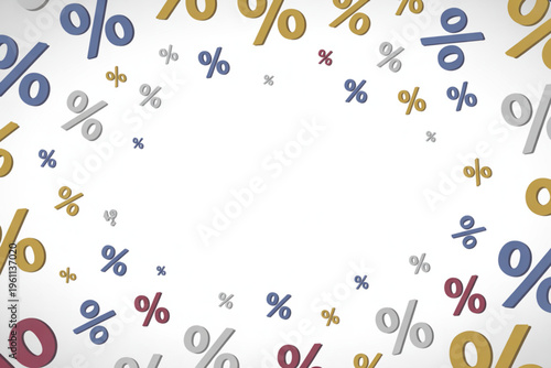 A collection of colorful three dimensional percentage symbols arranged in a circular frame pattern Vector