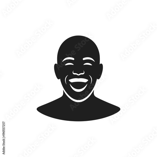 A black silhouette of a smiling man s face with a joyful expression