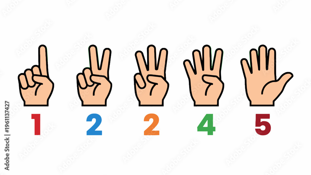 Obraz premium Counting hands from 1 to 5 vector icons set
