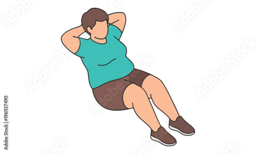Overweight woman performing abdominal crunches illustration