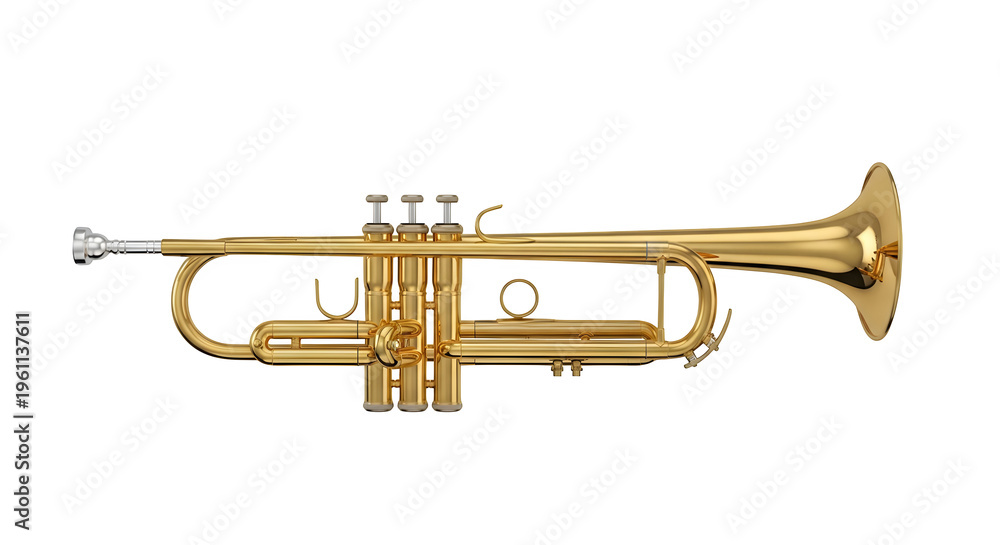 Obraz premium Golden trumpet, isolated on white or transparent background. PNG