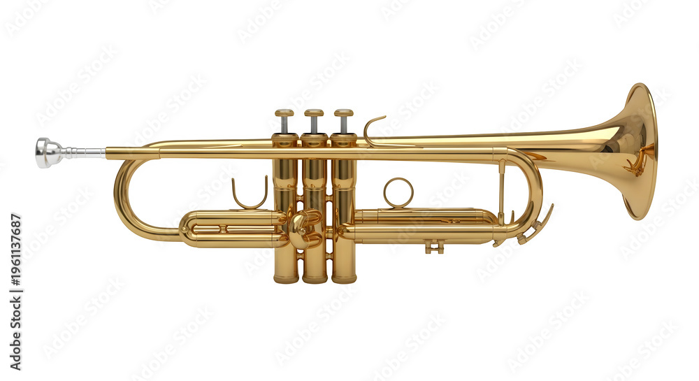 Obraz premium Golden trumpet, isolated on white or transparent background. PNG