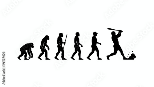 Human Evolution Silhouette from Ape to Baseball Player