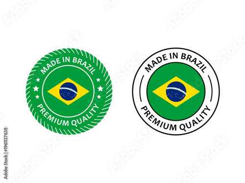 Made in Brazil Premium Quality Badge Seal Label Vector Set