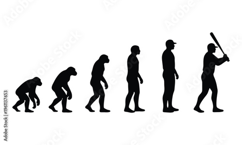 Baseball Player Evolution Silhouette from Ape to Man