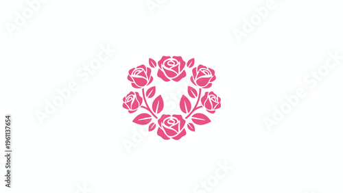 Pink rose wreath floral illustration on white background
