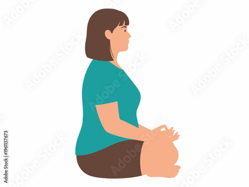 Plus Size Woman Meditating in Lotus Position Illustration