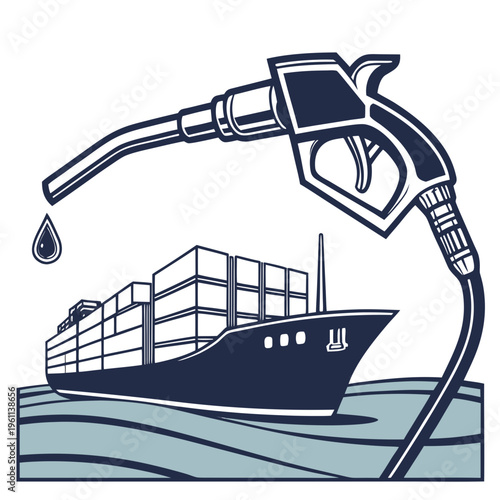 Vector illustration of a cargo ship being refueled with a large nozzle