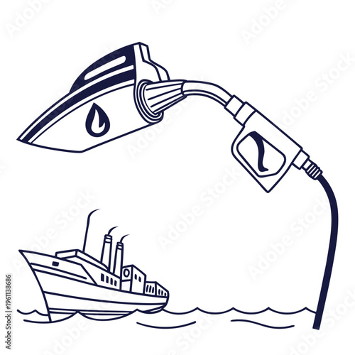 Vector illustration of a ship being refueled with a nozzle