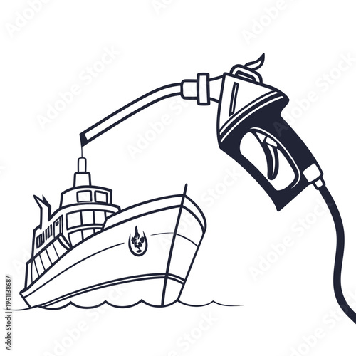Vector illustration of a boat being filled with fuel from a gas pump nozzle