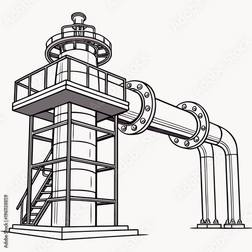 Industrial structure with large pipe and staircase
