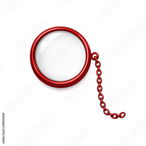 : 3D illustration of a red classic monocle with gold chain