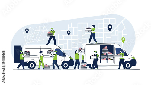 Vector illustration of people transporting sacrificial animals for Eid Qurbani festival, depicting a scene of community and tradition.