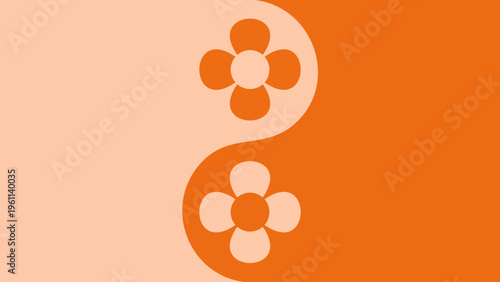 Abstract yin and yang symbol featuring floral shapes in orange