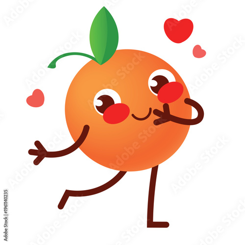 Shy Cute Orange Character in Love. Romantic Cartoon Fruit Mascot Illustration