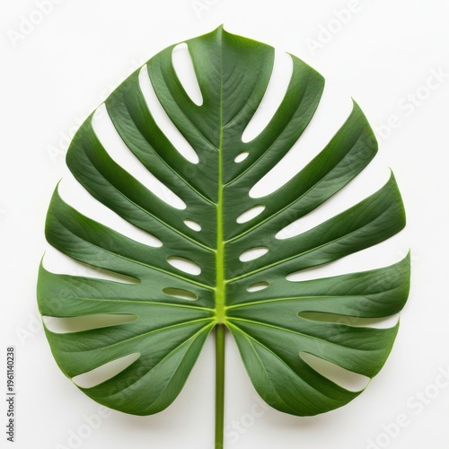 Large green monstera leaf with prominent veins
