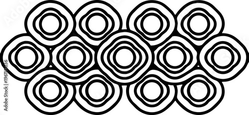 A grid of twelve abstract, three-dimensional shapes against a transparent background. Each shape is composed of concentric, smoothly curved lines, creating a rippling, organic form. The shapes vary sl