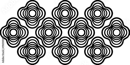 A grid of twelve abstract, three-dimensional shapes against a transparent background. Each shape is composed of concentric, smoothly curved lines, creating a rippling, organic form. The shapes vary sl