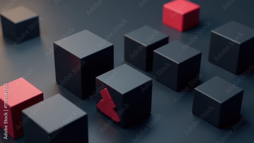 Obraz premium Red cubic puzzle piece standing out from black cubes