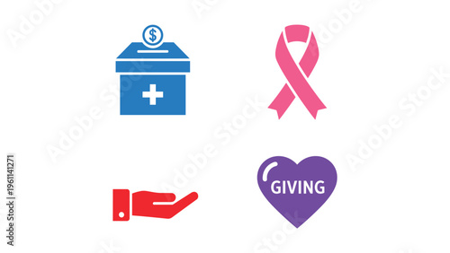 Symbols representing healthcare, charity, and giving support during challenging times