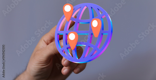 Hand holding a globe illust...