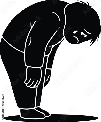 A cartoon man bowing his head in shame or defeat