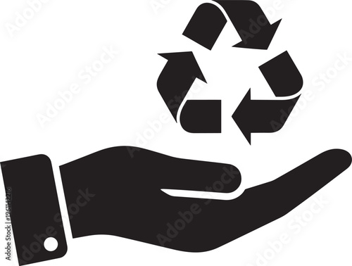 Minimalist hand holding recycling sign vector graphic showing importance of personal responsibility in environmental protection and waste reduction
